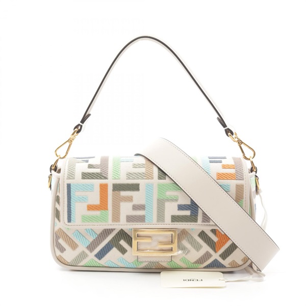 FENDI Mamma Bucket F Embroidery Hand bag 8BR600F1L2D canvas leather Beige NEW