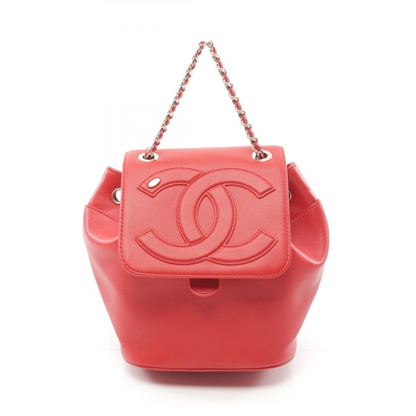 CHANEL COCO Mark Rucksack Backpack leather Red Used Women GHW CC