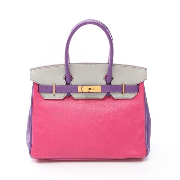 HERMES Birkin 30 Handbag Chevre leather Pink Gray Rose Rose tyrien Used Q GHW