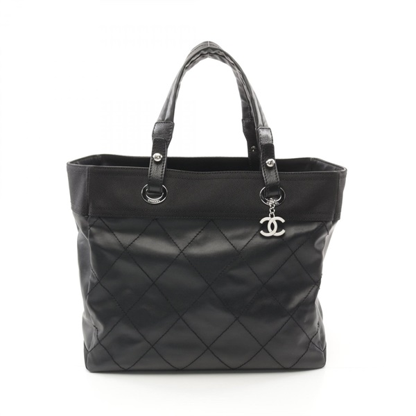 CHANEL Paris Biarritz MM Tote Bag A34209 canvas leather Black Used SHW