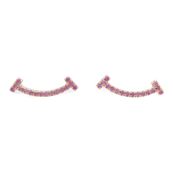 TIFFANY＆CO T Smile Pink Sapphire Pierced earrings K18 PG Rose Gold Used