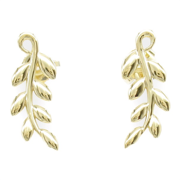 TIFFANY＆CO Olive Leaf Pierced Earrings K18 YG Yellow Gold Used