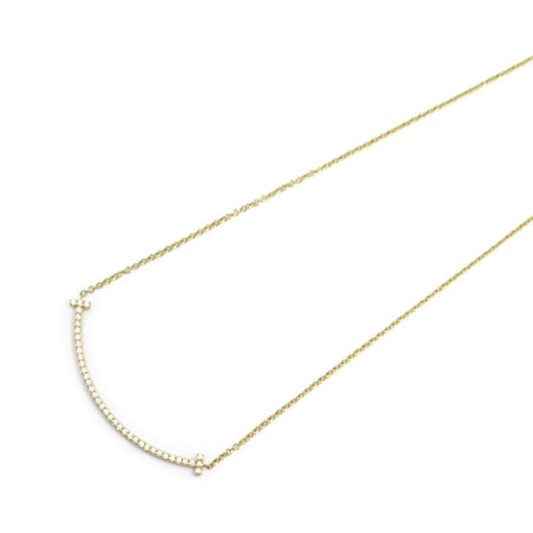 TIFFANY＆CO T Smile Small Diamond Necklace Pendant 18KYG Yellow Gold Used women