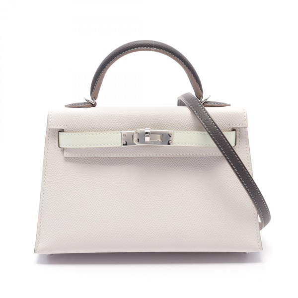 HERMES Mini Kelly 2 Tricolor 2way Handbag Epsom leather White Used B SHW