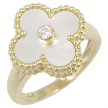 Van Cleef & Arpels Vintage Alhambra Mother of Pearl Diamond Ring 18KYG US6.5