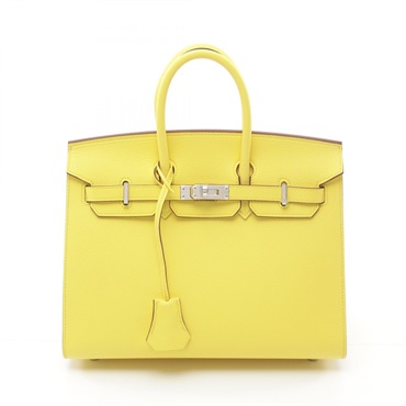 HERMES Birkin 25 Hand bag W Epsom Yellow Lime Used SHW