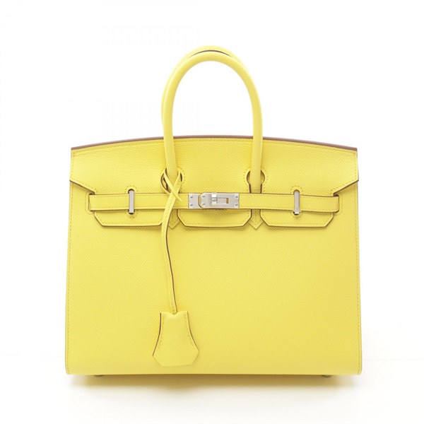 HERMES Birkin 25 Hand bag W Epsom Yellow Lime Used SHW