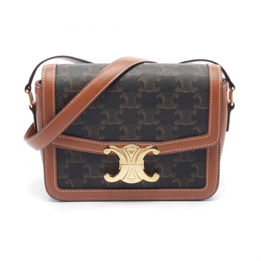 CELINE Teen Triomphe Shoulder Bag 188882 canvas leather Black Brown Used Women