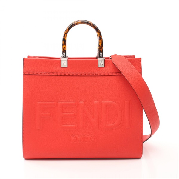 FENDI SUNSHINE MEDIUM 2way shoulder Tote Bag 8BH386 leather Red Used Women