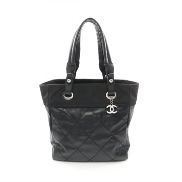 CHANEL CC Paris Biarritz PM Tote Bag A34208 canvas leather Black Used Women Coco