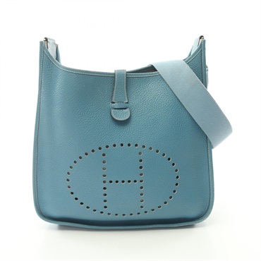 HERMES Evelyne 1 GM Shoulder Bag Clemence leather Blue jean Used Women I SHW