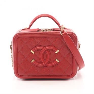 CHANEL CC Figley Small Vanity Shoulder Bag A93342 Grained calfskin Red Used GHW