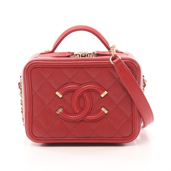 CHANEL CC Figley Small Vanity Shoulder Bag A93342 Grained calfskin Red Used GHW