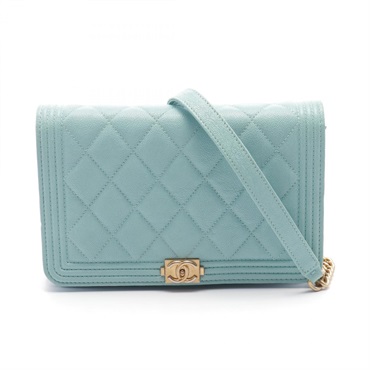 CHANEL Boy Chanel Matelasse Shoulder Bag AP1117 Grained calf Blue Used Women