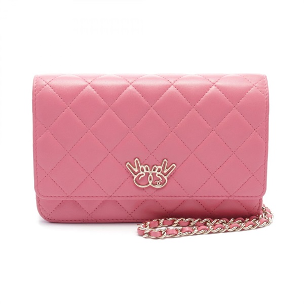 CHANEL Matelasse Chain wallet Shoulder Bag AP1117 Lamb leather Pink Used Women