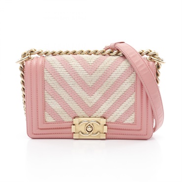 CHANEL Boy Chanel Small chain Shoulder Bag A67085 canvas leather Pink White GHW