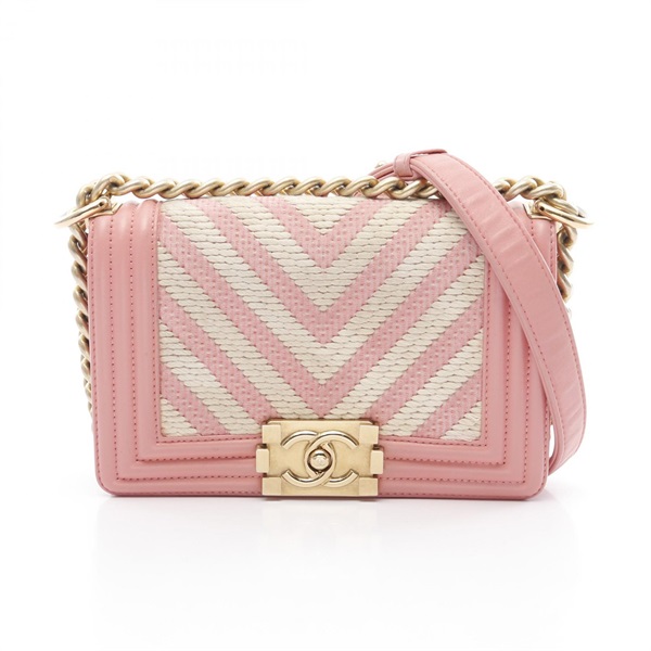 CHANEL Boy Chanel Small chain Shoulder Bag A67085 canvas leather Pink White GHW