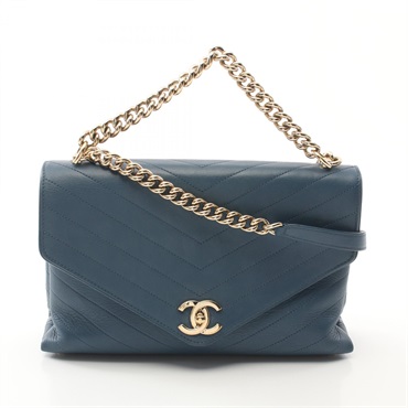 CHANEL V-Stitch Chevron chain crossbody Shoulder Bag A57551 leather Blue GHW
