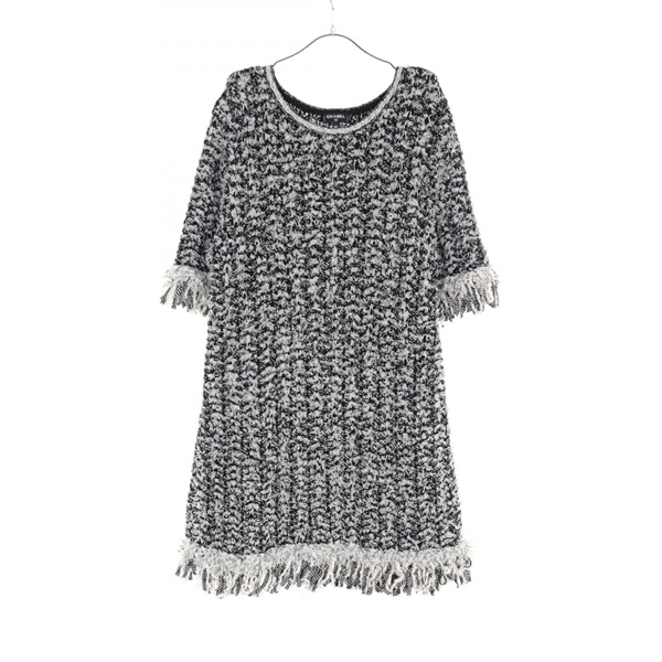 CHANEL Dress #40 short sleeves mini P58967K07720 cotton Nylon silk Black White