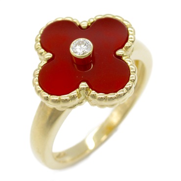 Van Cleef & Arpels Vintage Alhambra Ring 18KYG Carnelian Diamond Used #54 women