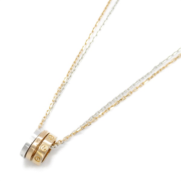 CARTIER Love Three hoop Necklace 6PD diamond 18KYG Yellow Rose White gold Used