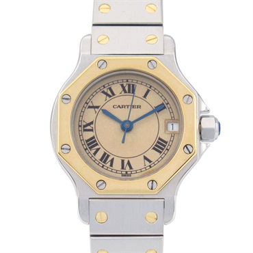 CARTIER Santos Octagon SM Wrist Watch W2001683 Quartz 18KYG Gold SS Used Women