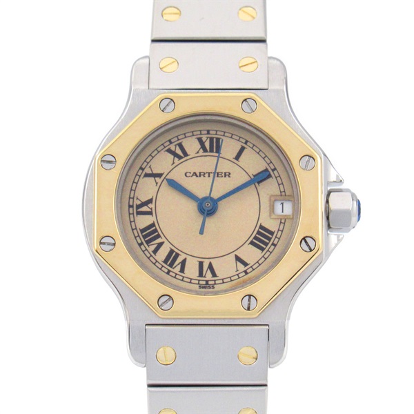 CARTIER Santos Octagon SM Wrist Watch W2001683 Quartz 18KYG Gold SS Used Women