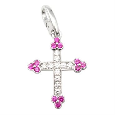 CARTIER Cross Pendant Top Diamond Pink Sapphire 18KWG White Gold Used women