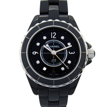CHANEL J12 8P Diamond Wrist Watch H2569 Quartz ceramic Black Used Women CC