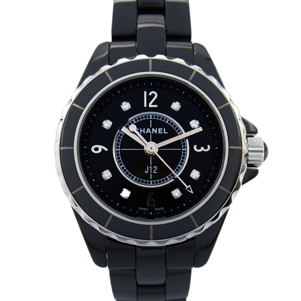 CHANEL J12 8P Diamond Wrist Watch H2569 Quartz ceramic Black Used Women CC