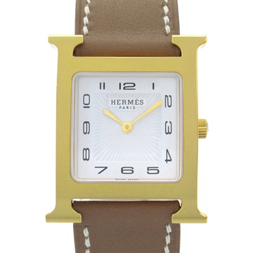 HERMES H watch Wrist Watch HH1.510 Quartz Gold Plated Leather Used Boys
