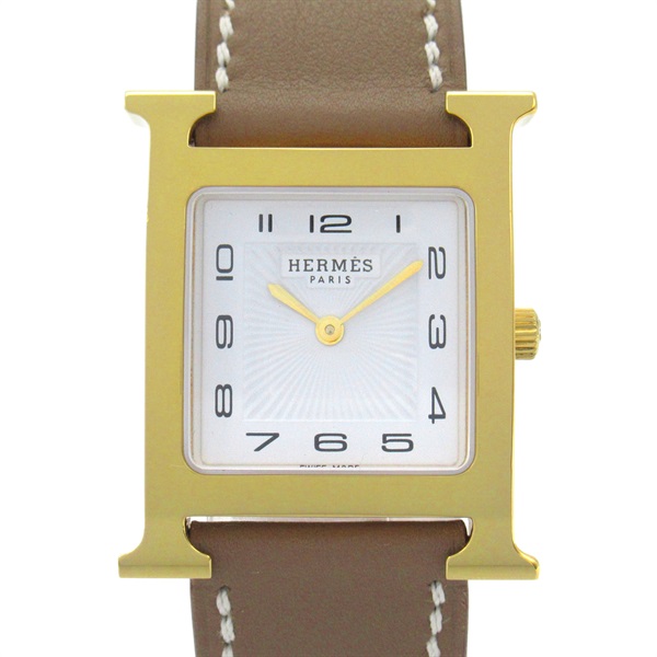 HERMES H watch Wrist Watch HH1.510 Quartz Gold Plated Leather Used Boys