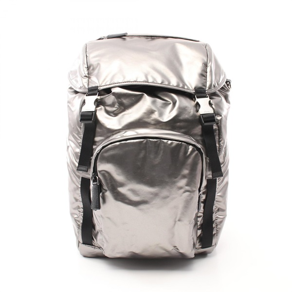 PRADA Rucksack Backpack 2VZ135 canvas Saffiano leather Silver Used