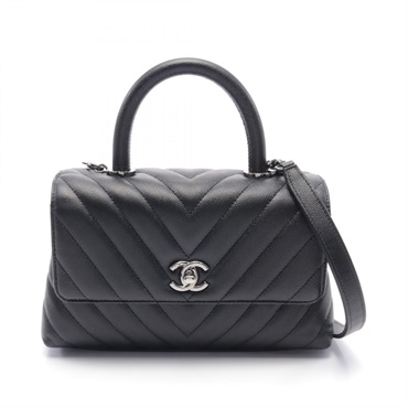 CHANEL Coco Handle Flap V Stitch shoulder Hand bag A92990 Grained Calf Black SHW
