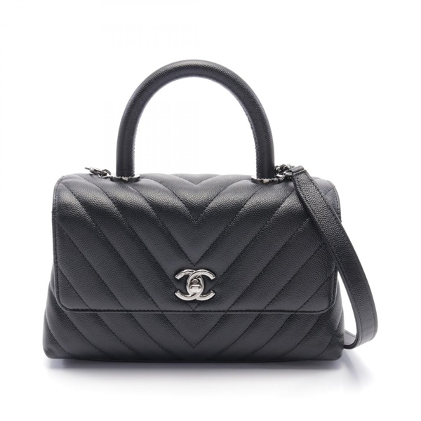 CHANEL Coco Handle Flap V Stitch shoulder Hand bag A92990 Grained Calf Black SHW