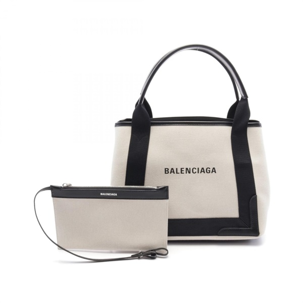 BALENCIAGA NAVY CABAS S Tote Bag 3399332HH3N9260 canvas Beige Black NEW Women