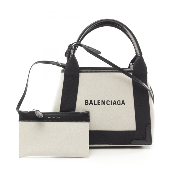 BALENCIAGA Navy Cabas XS Shoulder bag 3903462HH3N9260 canvas leather Beige Black