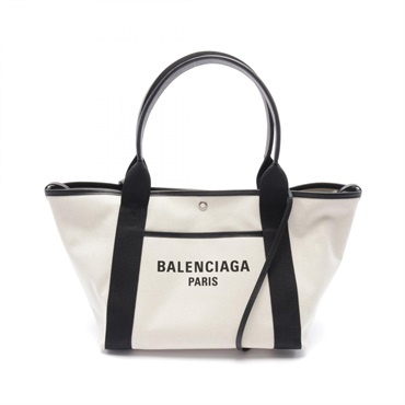BALENCIAGA BIARRITZ MEDIUM 2way TOTE Bag 8051092ABBN9260 canvas Beige Black NEW