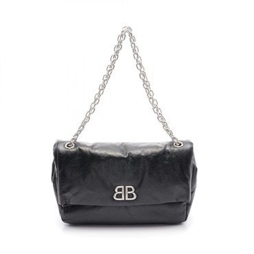 BALENCIAGA MONACO Medium Chain Shoulder Bag 7659452AASA1000 leather Black NEW