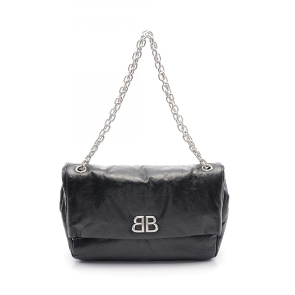 BALENCIAGA MONACO Medium Chain Shoulder Bag 7659452AASA1000 leather Black NEW