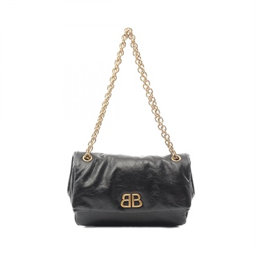 BALENCIAGA MONACO Small Chain Shoulder Bag 7659662AAR81000 leather Black NEW