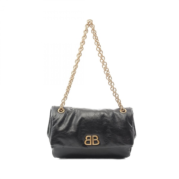 BALENCIAGA MONACO Small Chain Shoulder Bag 7659662AAR81000 leather Black NEW