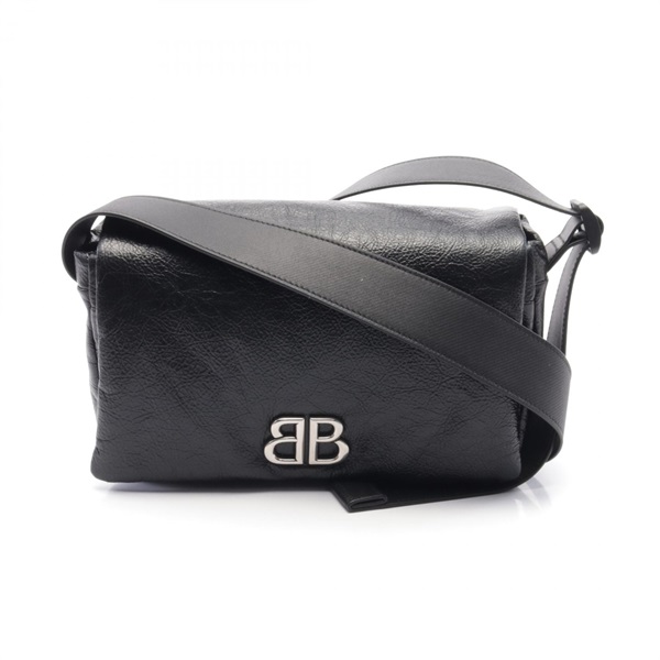 BALENCIAGA MONACO Flap Messenger S Shoulder Bag 8066302ABCI1000 leather Black