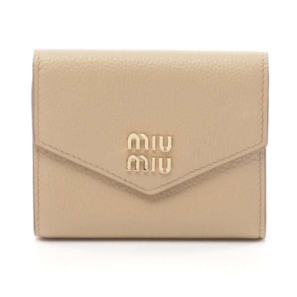 Miu Miu VIT DAINO Square Tri-fold wallet Purse 5MH0402DT7F0036 leather Beige NEW