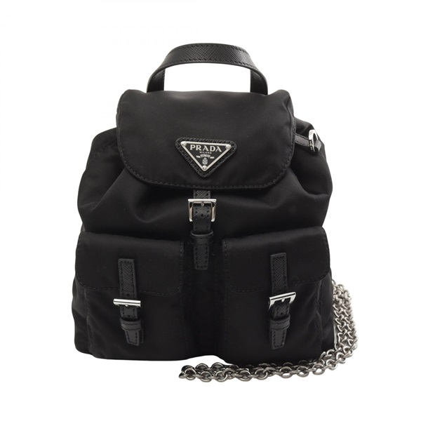 PRADA Re-Nylon chain crossbody Shoulder Bag 1BH029RV44F0002 Saffiano leather BK