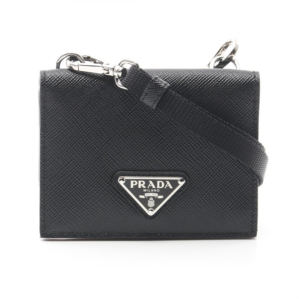 PRADA SAFFIANO TRIANG Card Holder 2MR035QHHF0002 leather Black NEW Women