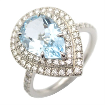 TIFFANY＆CO Solest Ring Diamond Aquamarine Pt950 Platinum Blue Used US size 5.75