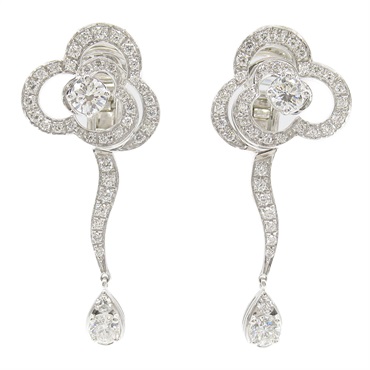 CHANEL Camellia Diamond Pierced earrings 18KWG White Gold Used women CC Coco