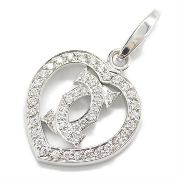 CARTIER 2C Heart Charm Diamond Pendant top 18KWG White Gold Used women