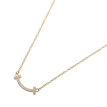 TIFFANY＆CO T Smile Mini Diamond Necklace 18KYG Yellow Gold Used women pendant